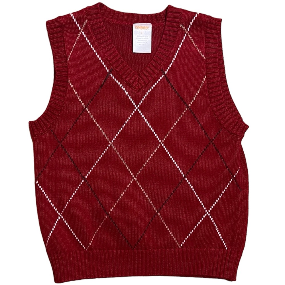 Like New Gymboree Boys V Neck Red Diamond Sweater Vest 2T